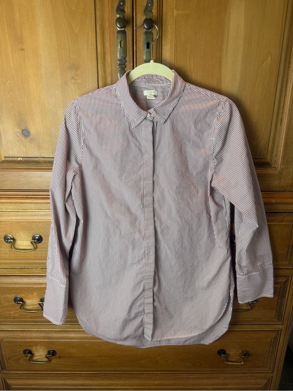 J. Crew Women’s Oversized Red-Striped Button-Down Shirt